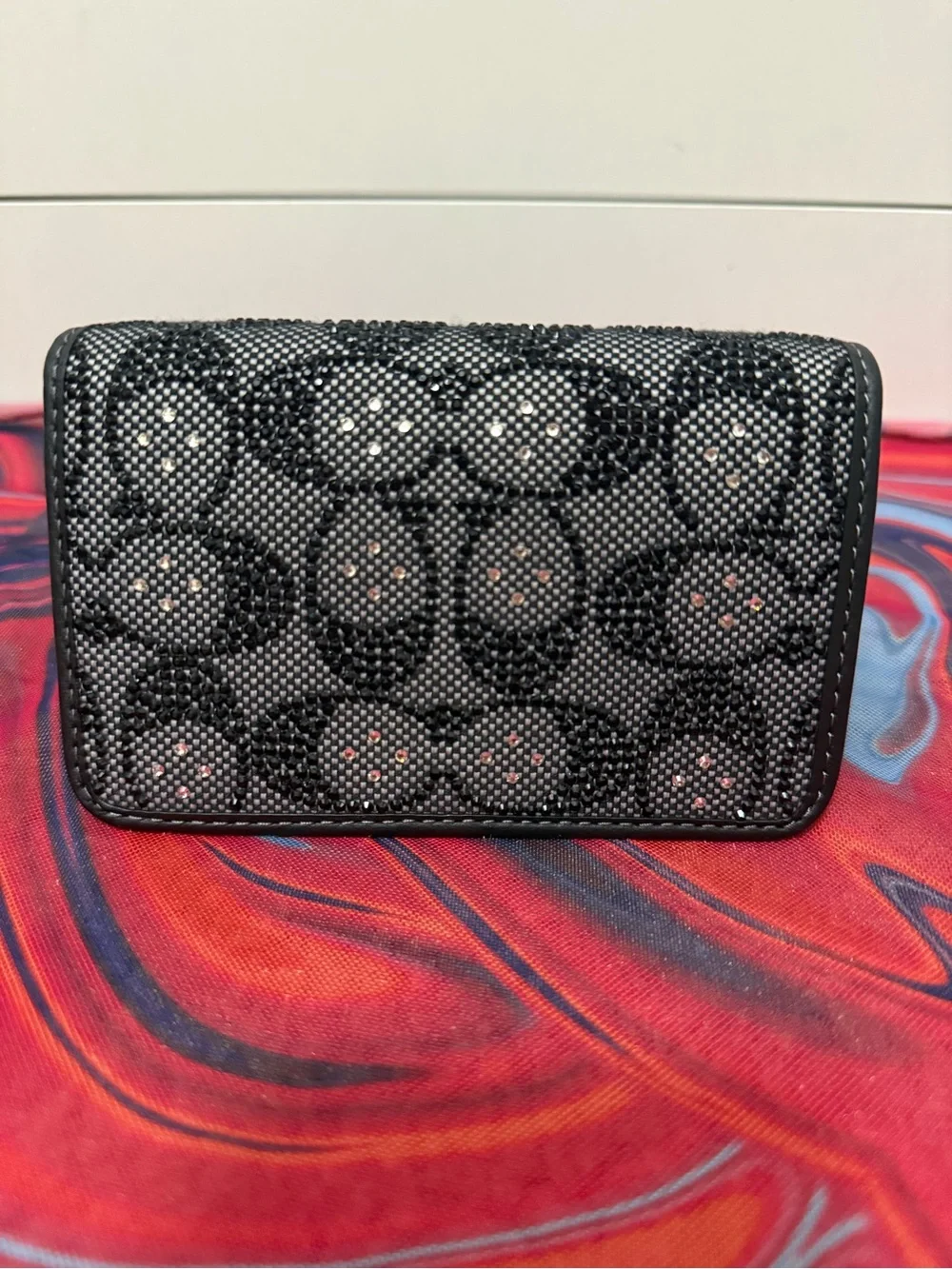 Rare Deadstock Coach Crystal Signature Jacquard Slim Card Case Wallet ✨